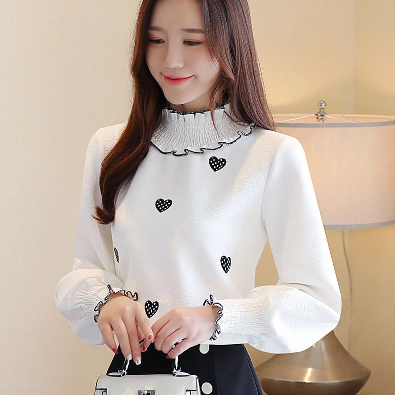 Casual Turtleneck Heart Shirt