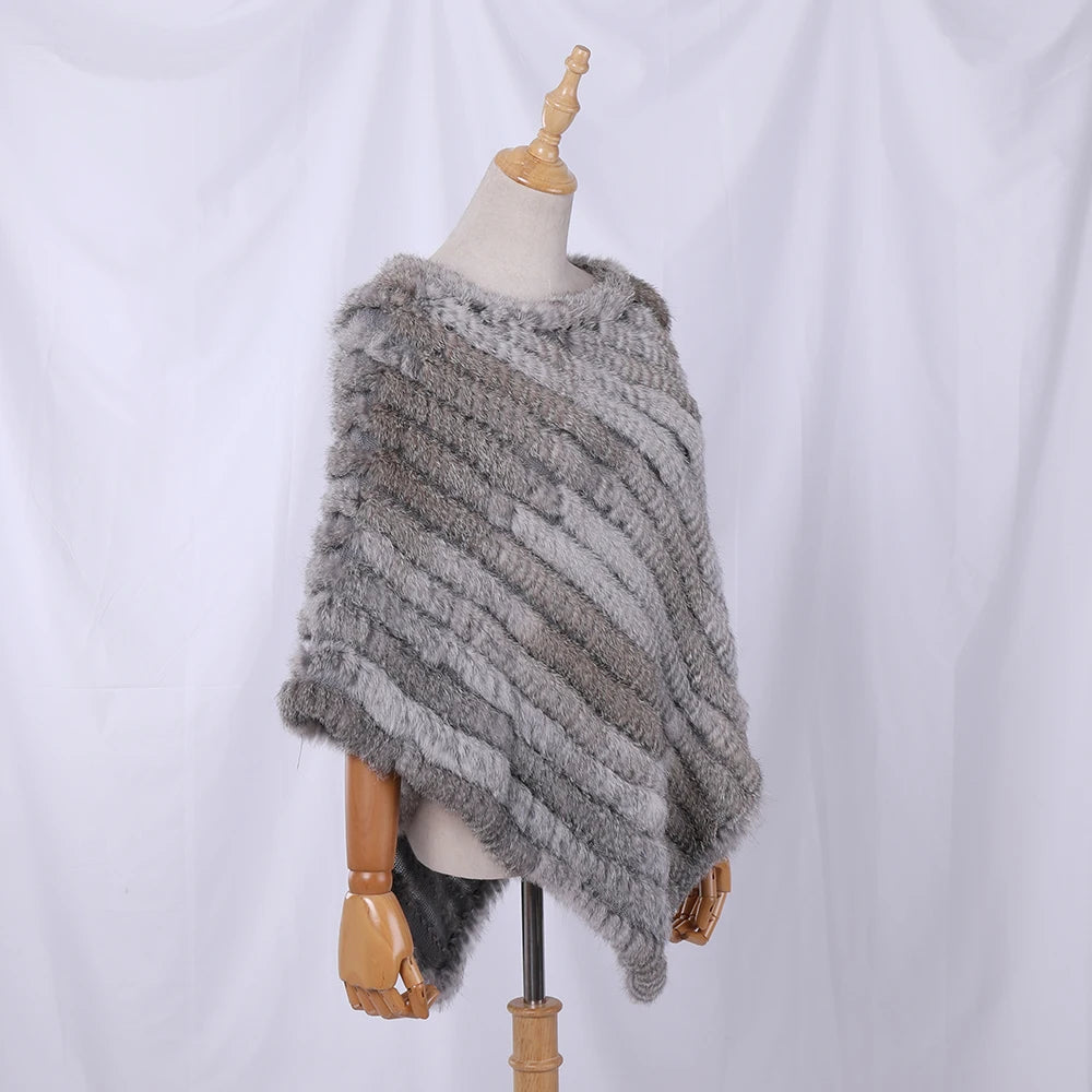 Genuine Rabbit Fur Knitted Poncho