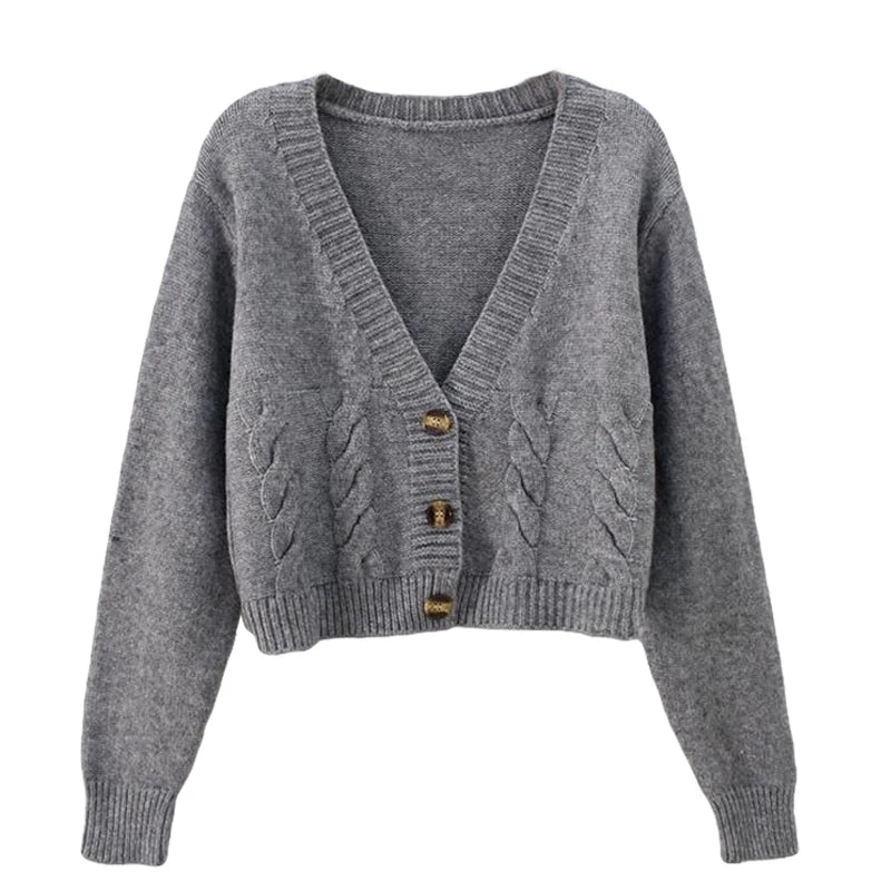 V-Neck Twist Knit Cardigan