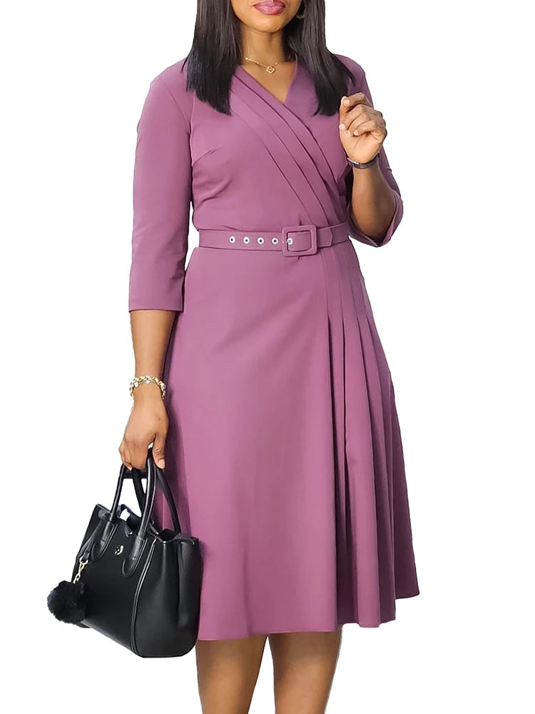 Women V-Neck Pleated Evening Dress