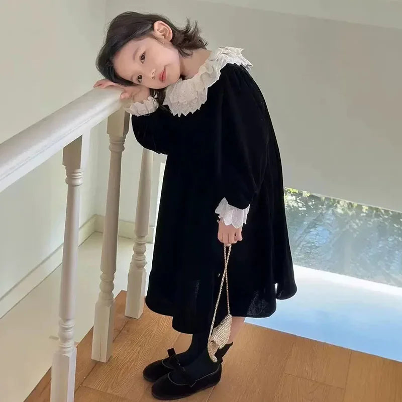 Girls Velvet Lace Princess Dress
