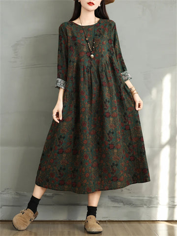 Vintage Floral Cotton Casual Dress