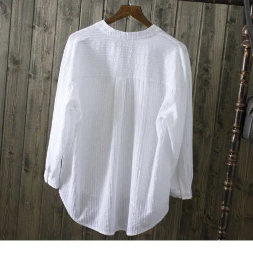 Women White Cotton V-Neck Shirt