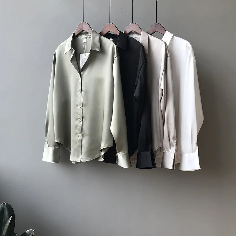 Spring Button-Up Satin Shirt