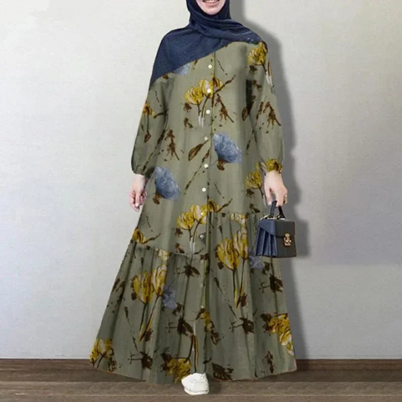 Floral Cotton Linen Abaya