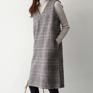 Plus Size Woolen Plaid Vest Dress