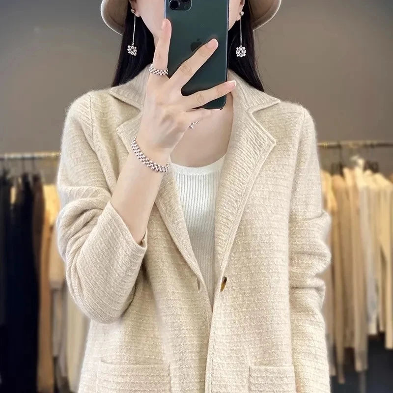 Suit Collar Knit Cardigan