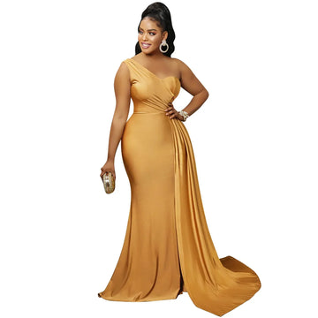 One-Shoulder Floor-Length Red Dress