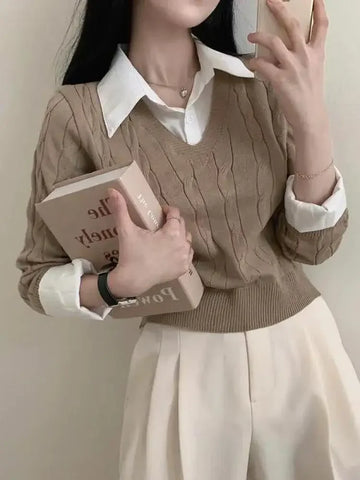 Women V-Neck Knitted Sweater