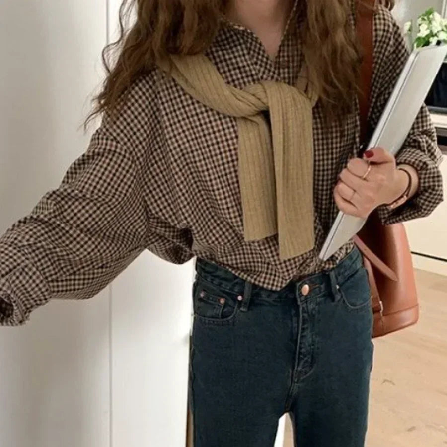 Retro Plaid Button-Up Shirt