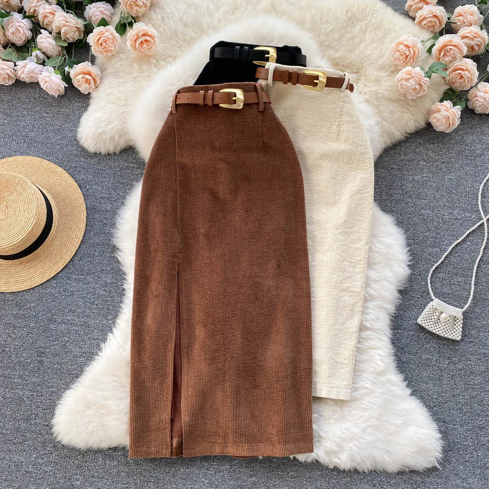 Korean Corduroy Slim Bodycon Skirt