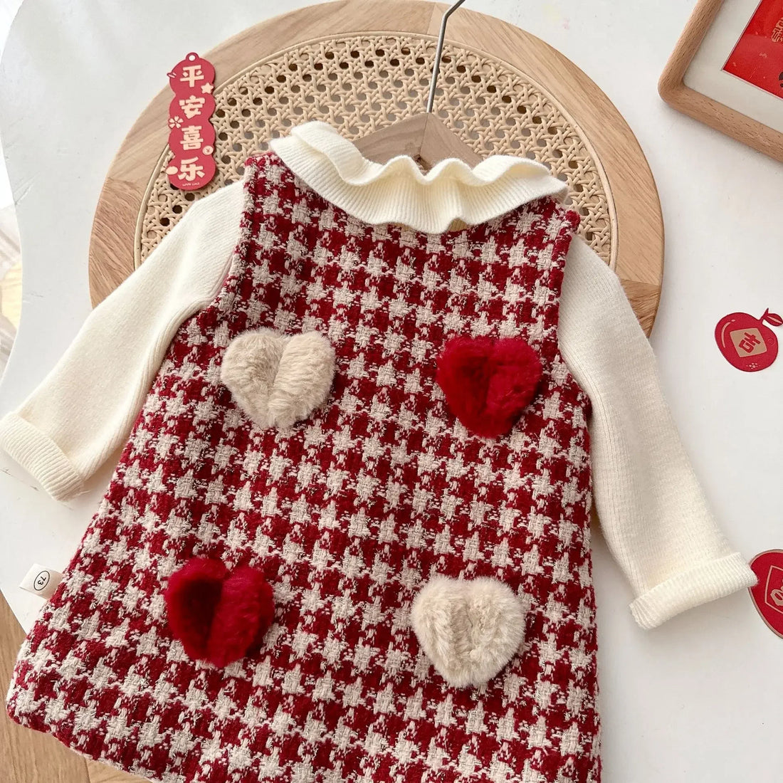 Girls Velvet Plaid Vest Dress