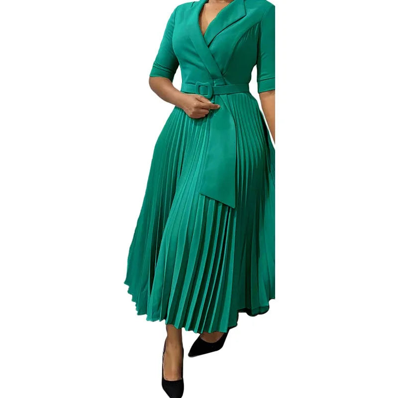 Women Pleated Office Dress