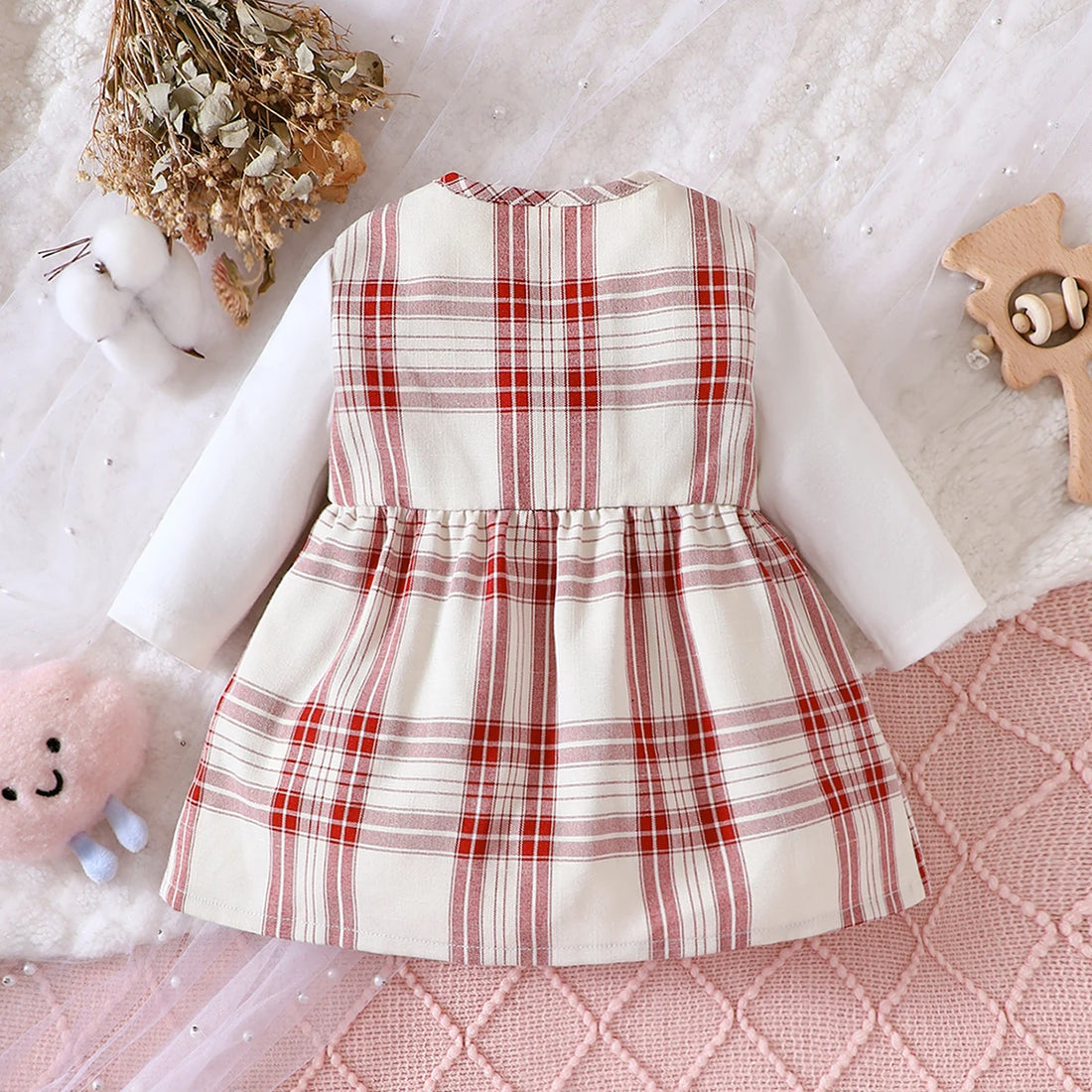 Girls Ruffled Collar Plaid Dress