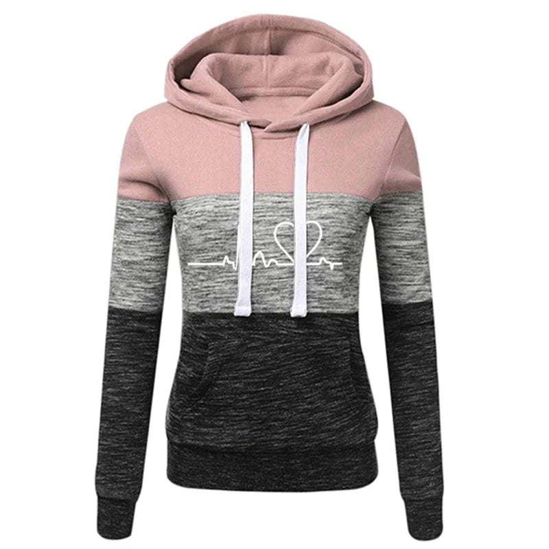 Autumn Winter Warm Women's Fleece Long Sleeve Hoodie Fashion Slim Fit Sweatshirt Ladies Casual Color Matching Outdoors Pullover