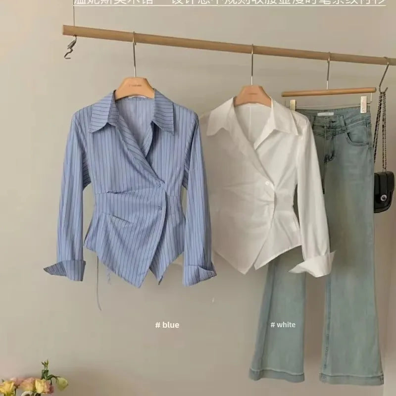 Irregular Slimming Striped Shirt