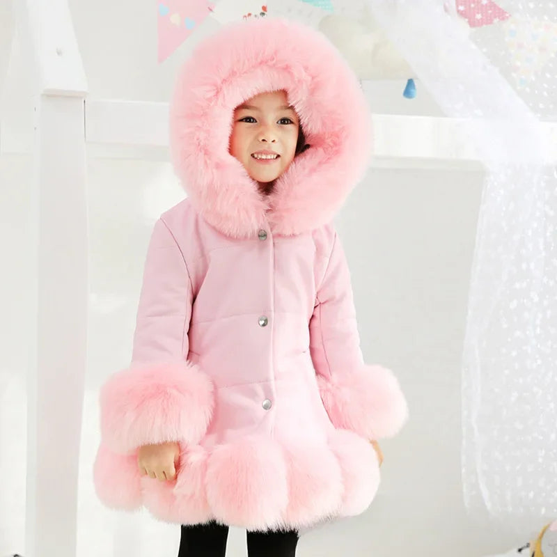 Girls PU Leather Fur Coat
