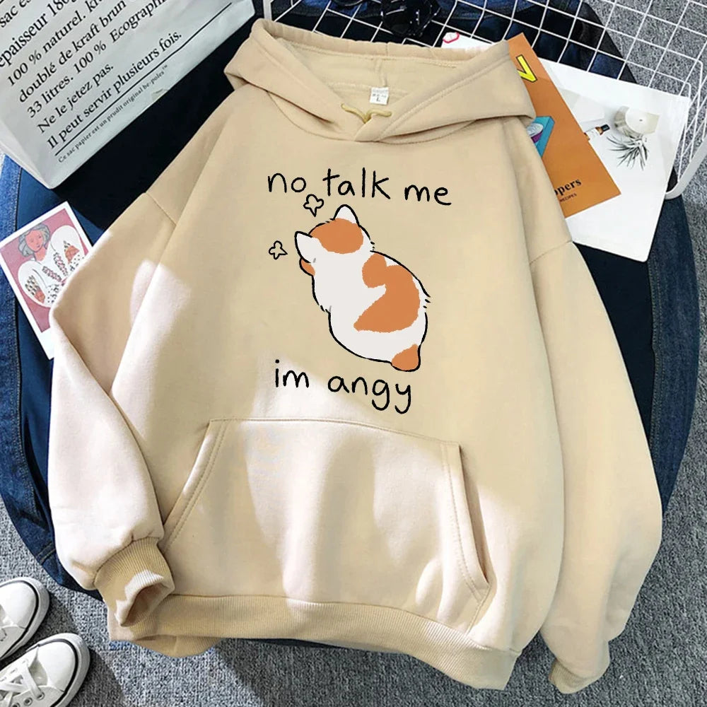 Cute Angry Cat Print Hoodie