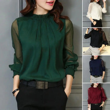 Women Mesh Sleeve Office Blouse