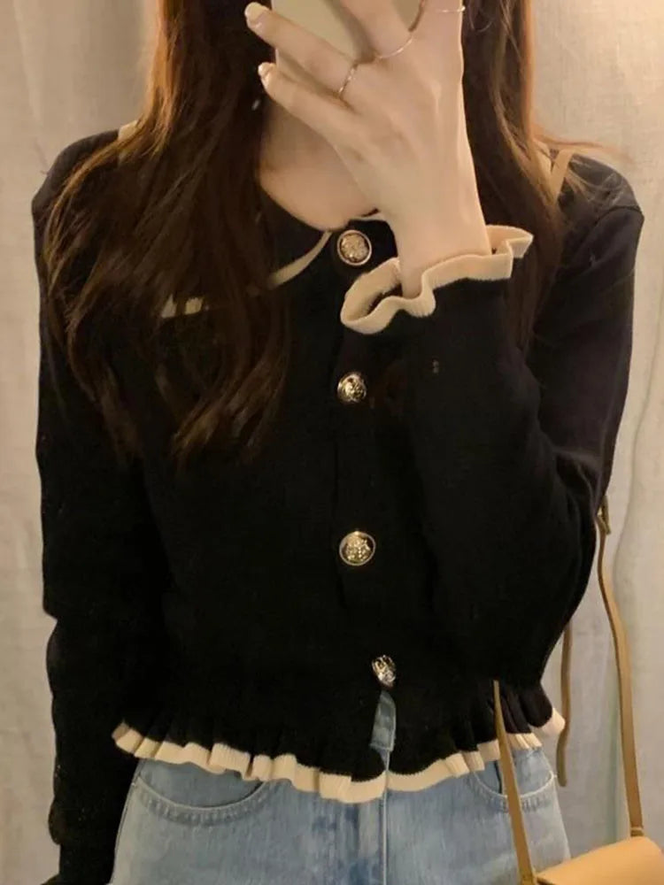 Ruffled Slim Knit Cardigan