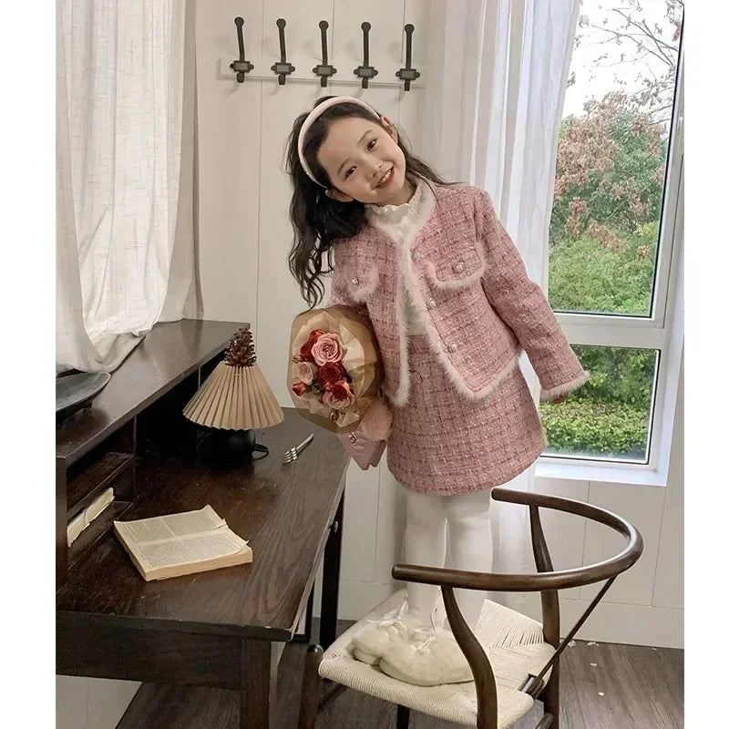 Spring Winter Girls Tweed Clothes Set