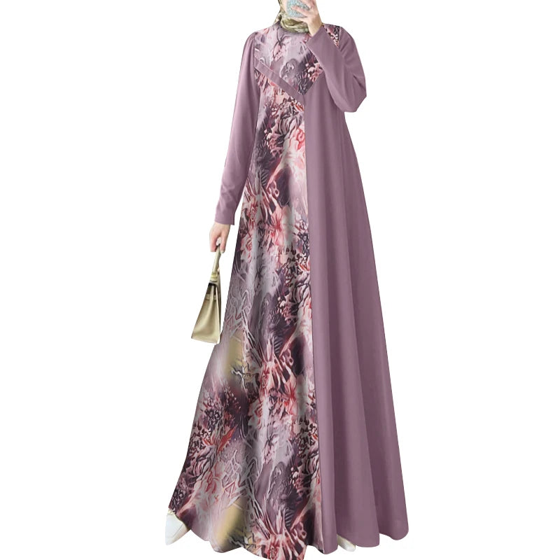 Floral Print Muslim Long Dress