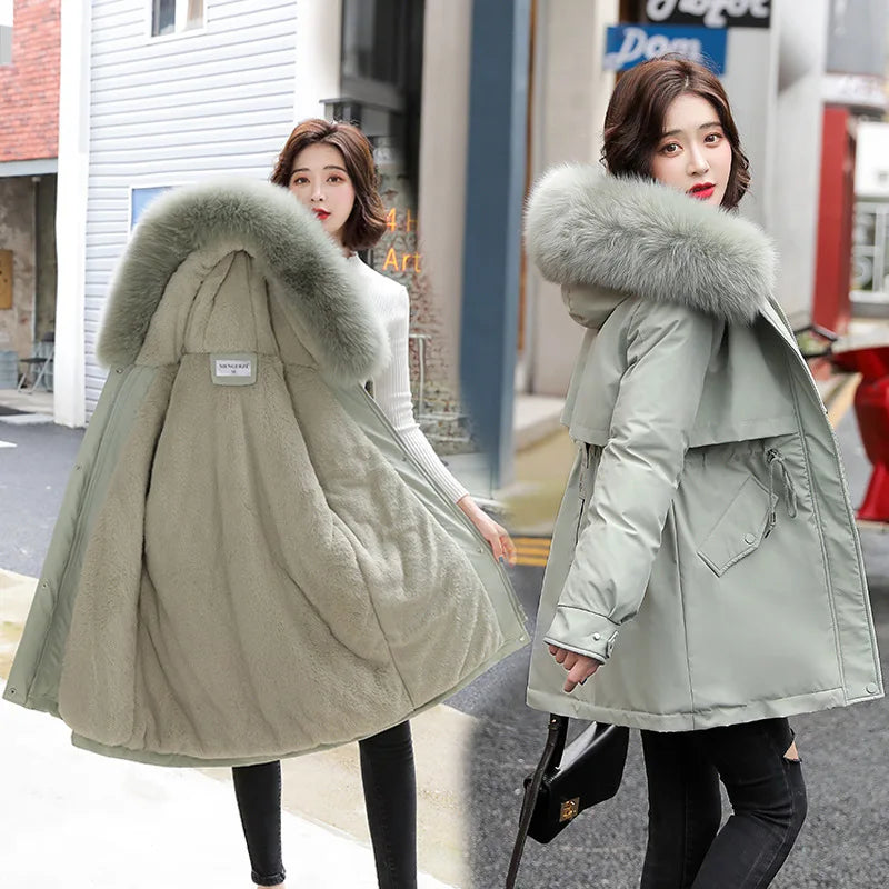 New Women's Hooded Fur Parka