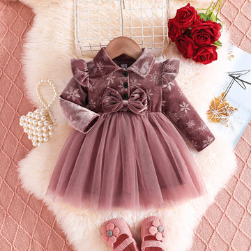 Baby Girl Heart Print Velvet Dress