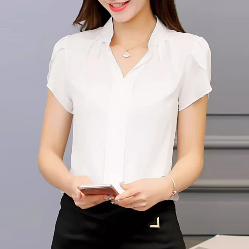 Formal V-neck Chiffon Shirt