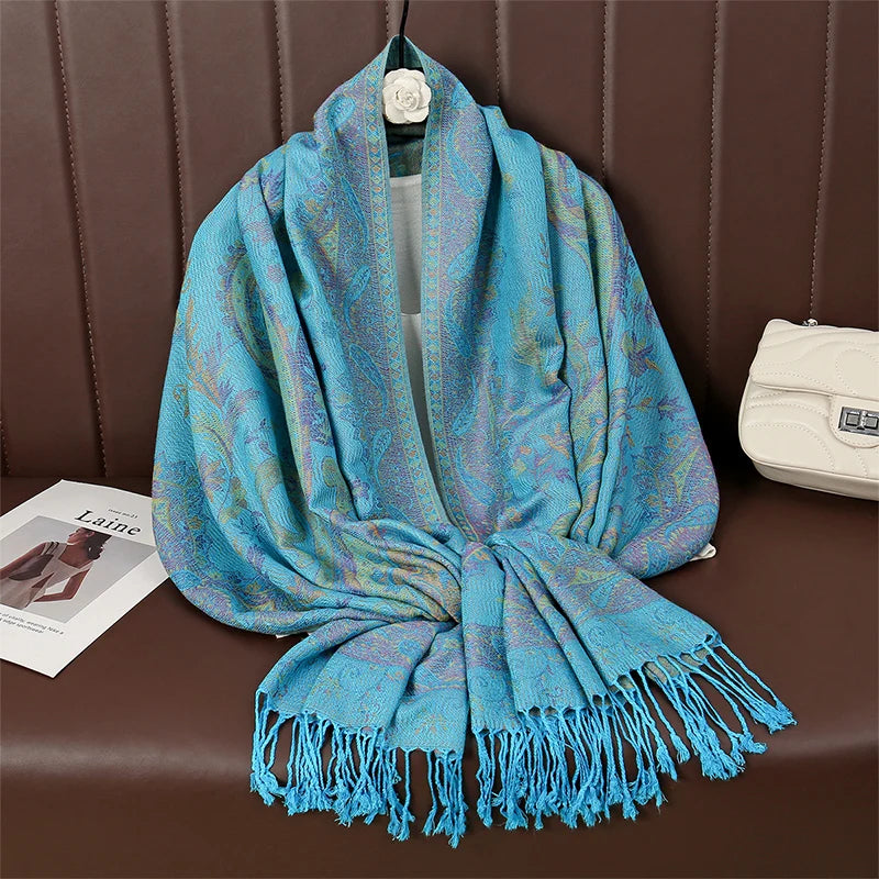 Paisley Pashmina Shawl Scarf Women Jacquard Cashew Printed Scarves Flowers Borders Female Tassel Blanket Wraps Ethnic Shawls