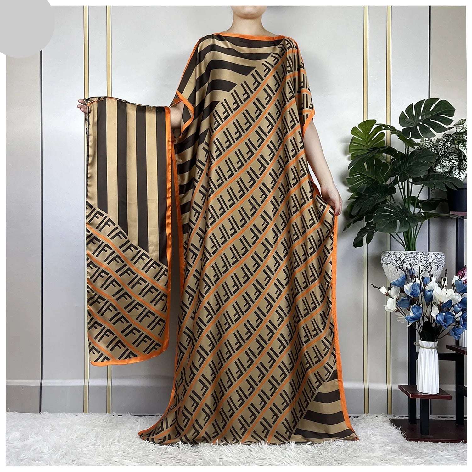 2023 Muslim Printed Silk Abaya