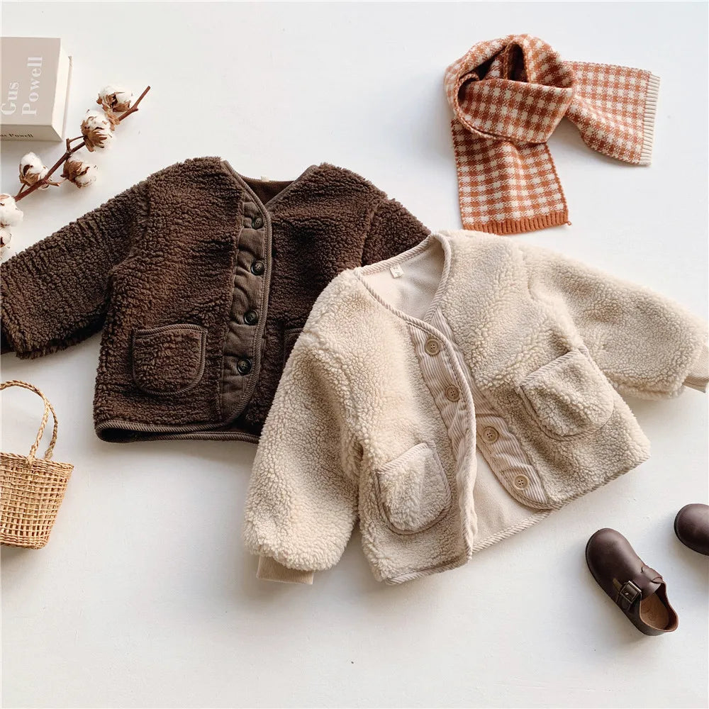 Girls Plush Wool Sweater Coat