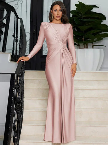 High Waist Folds Maxi Pink Dress