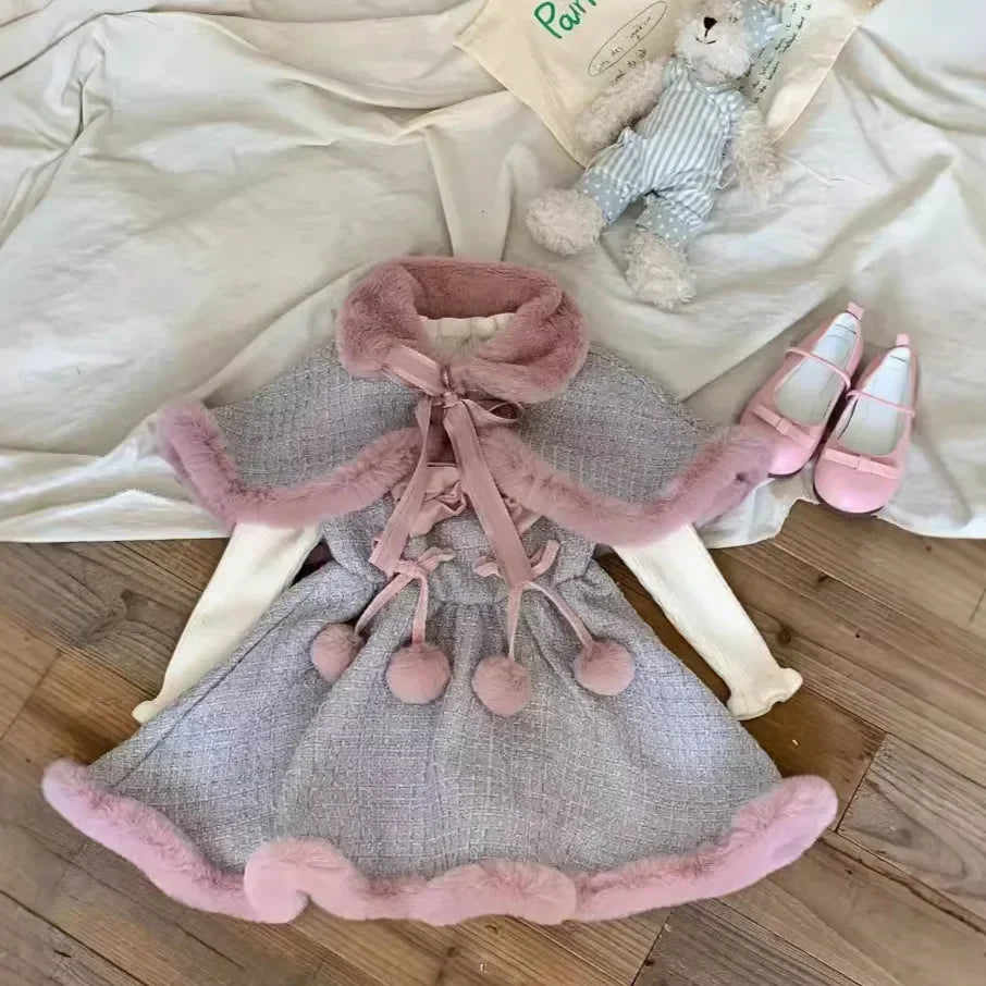 Girls Sweet Dress Cloak Set