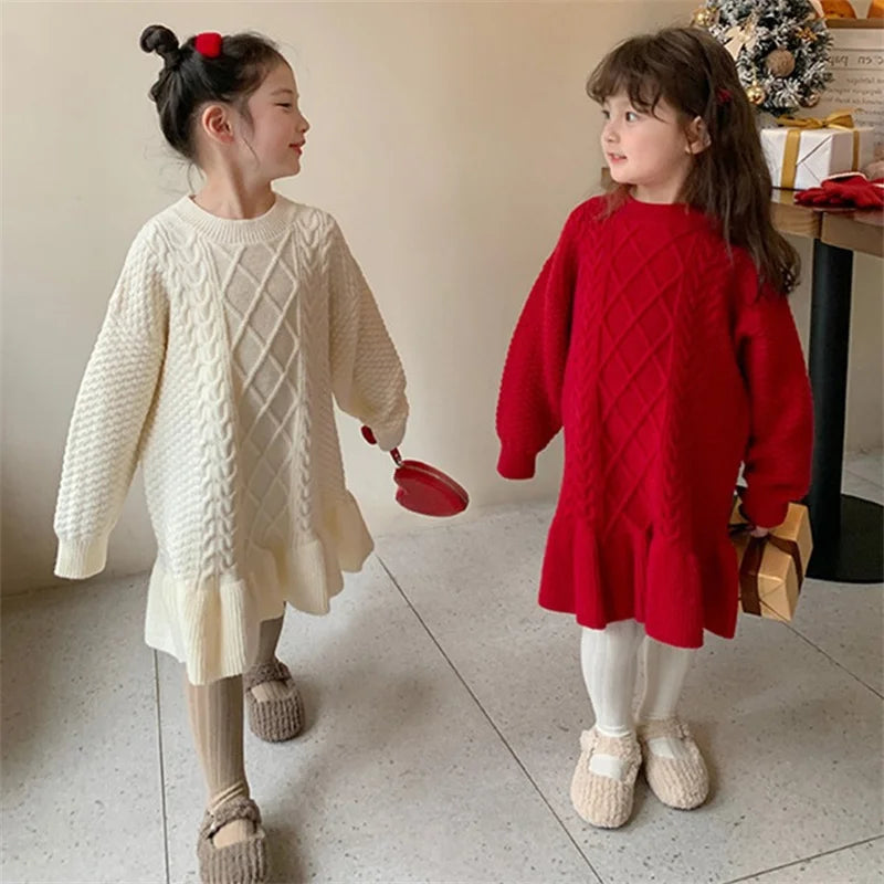 Girls' Warm Knitted Dress