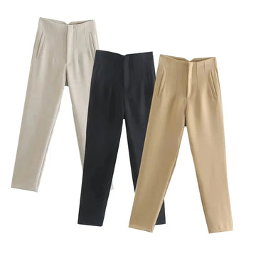 Women High Waist Slim Trousers