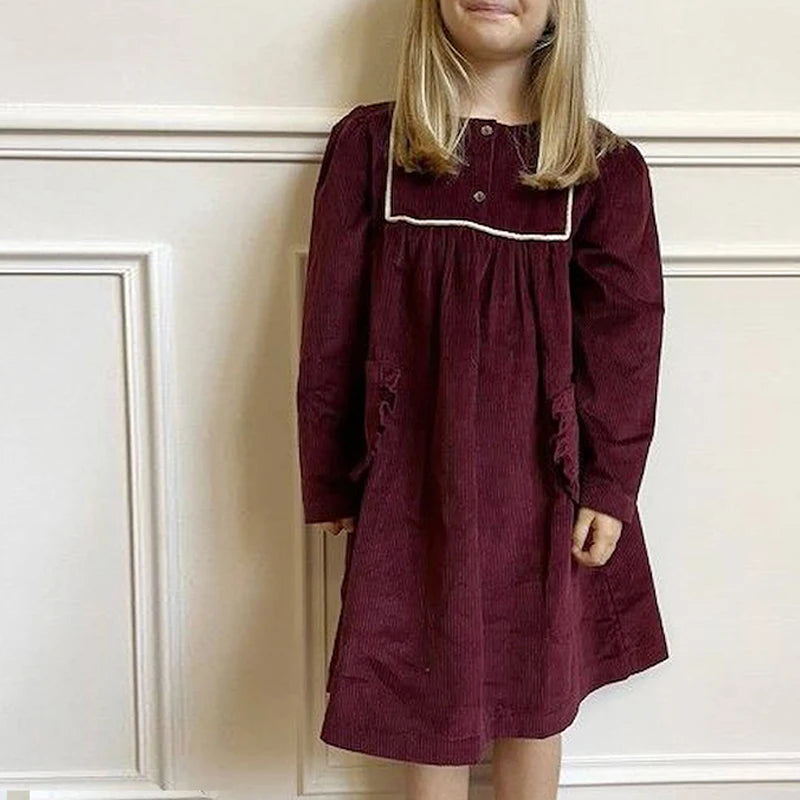 Girls Burgundy Corduroy A-Line Dress