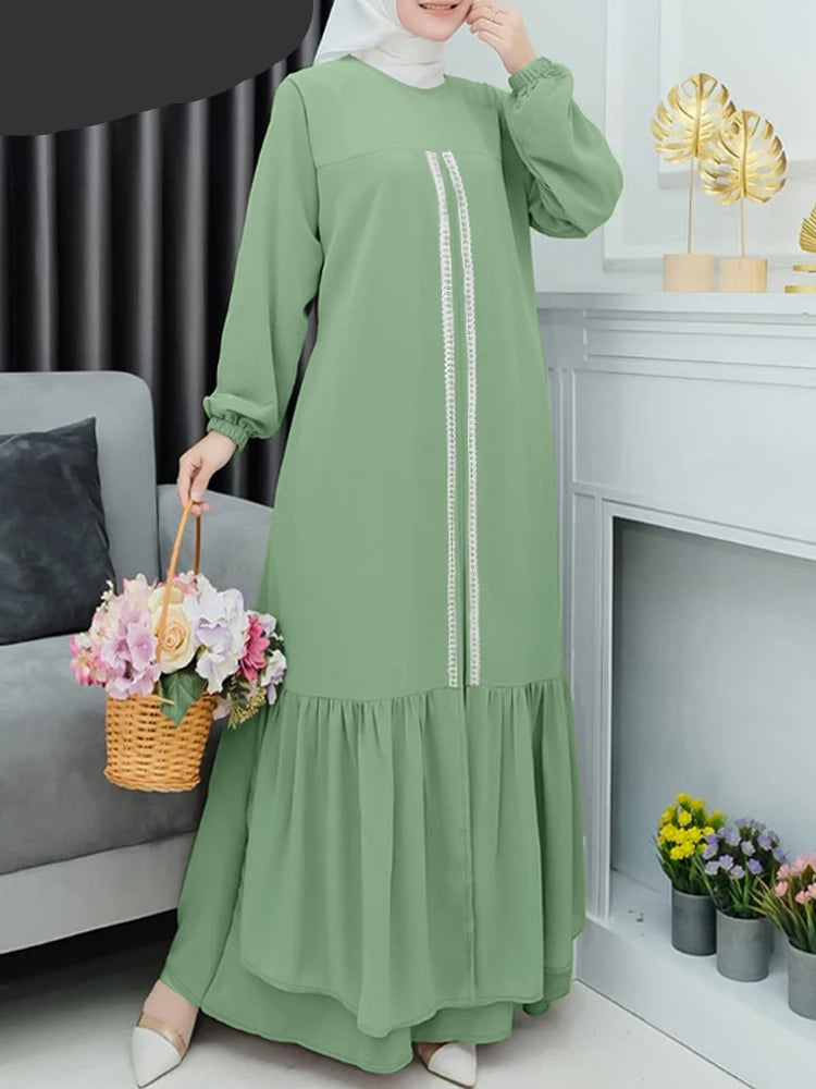 Autumn Ruffle Hem Muslim Abaya