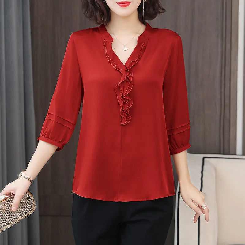 Casual V-Neck Ruffle Shirt