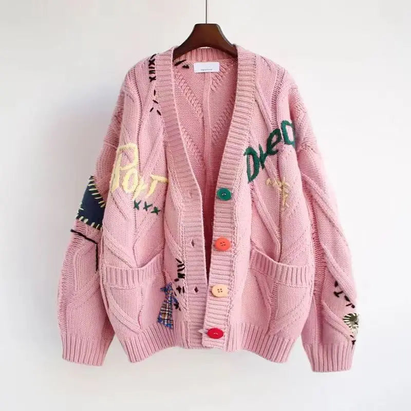 Korean Embroidered Wool Cardigan