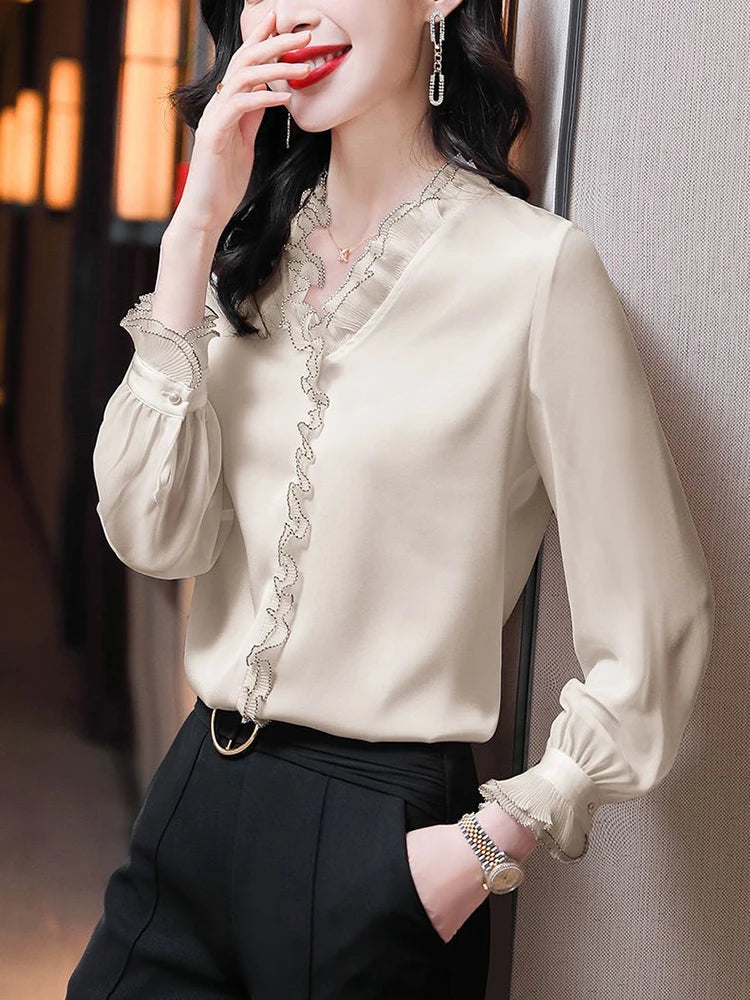 Elegant Lace Ruffle Chiffon Shirt