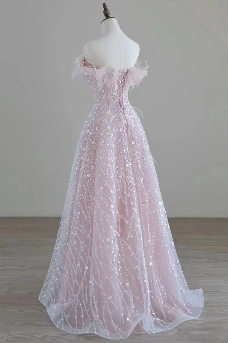 Luxury Pink Feather Gown