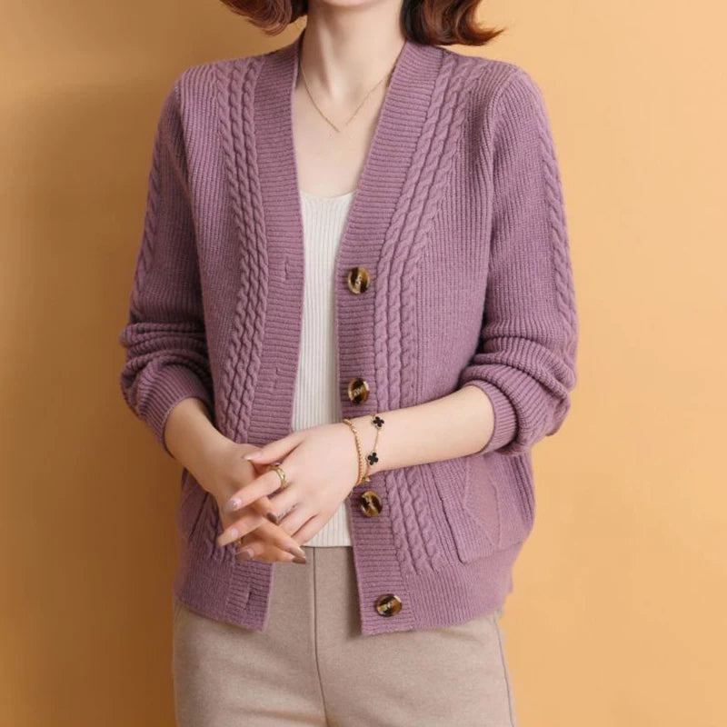V-Neck Twist Knit Cardigan