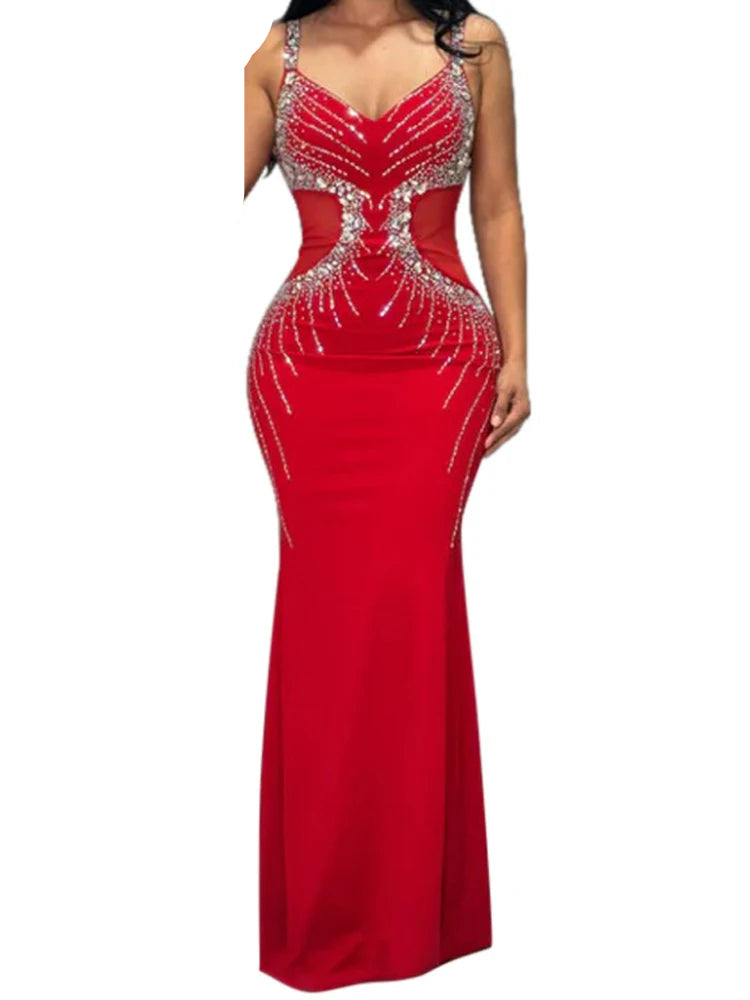Spaghetti Strap Rhinestone Mermaid Dress