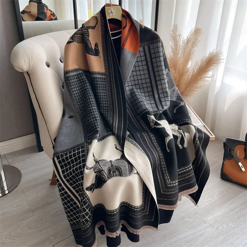 Luxury Cashmere Horse Print Shawl