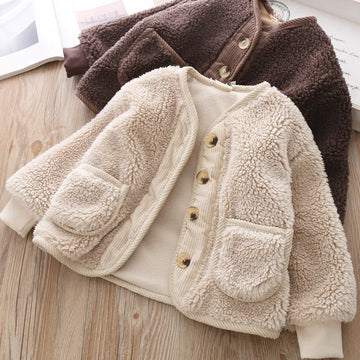 Girls Plush Wool Sweater Coat