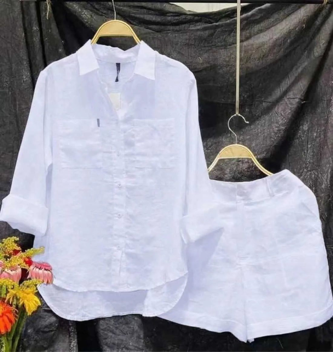 White Long Sleeve Shirt Set