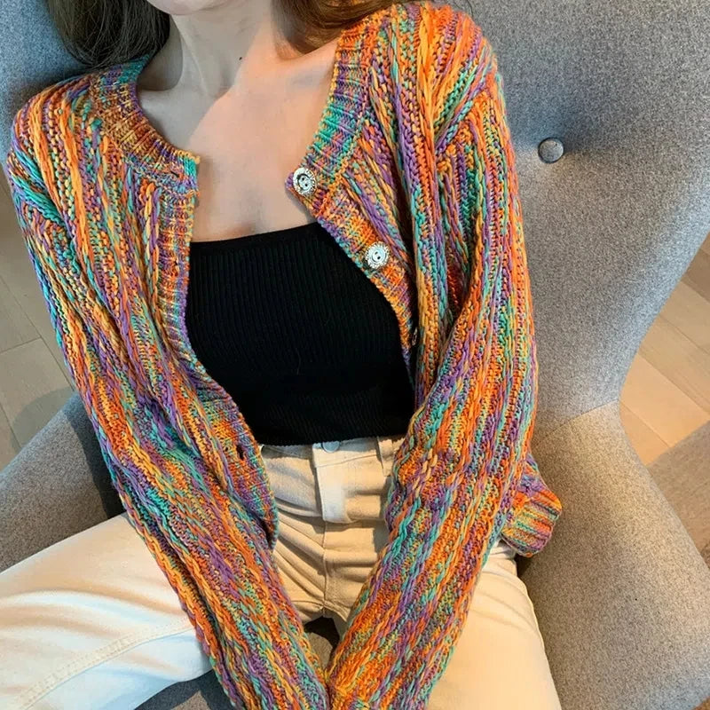 Rainbow Button Knit Cardigan