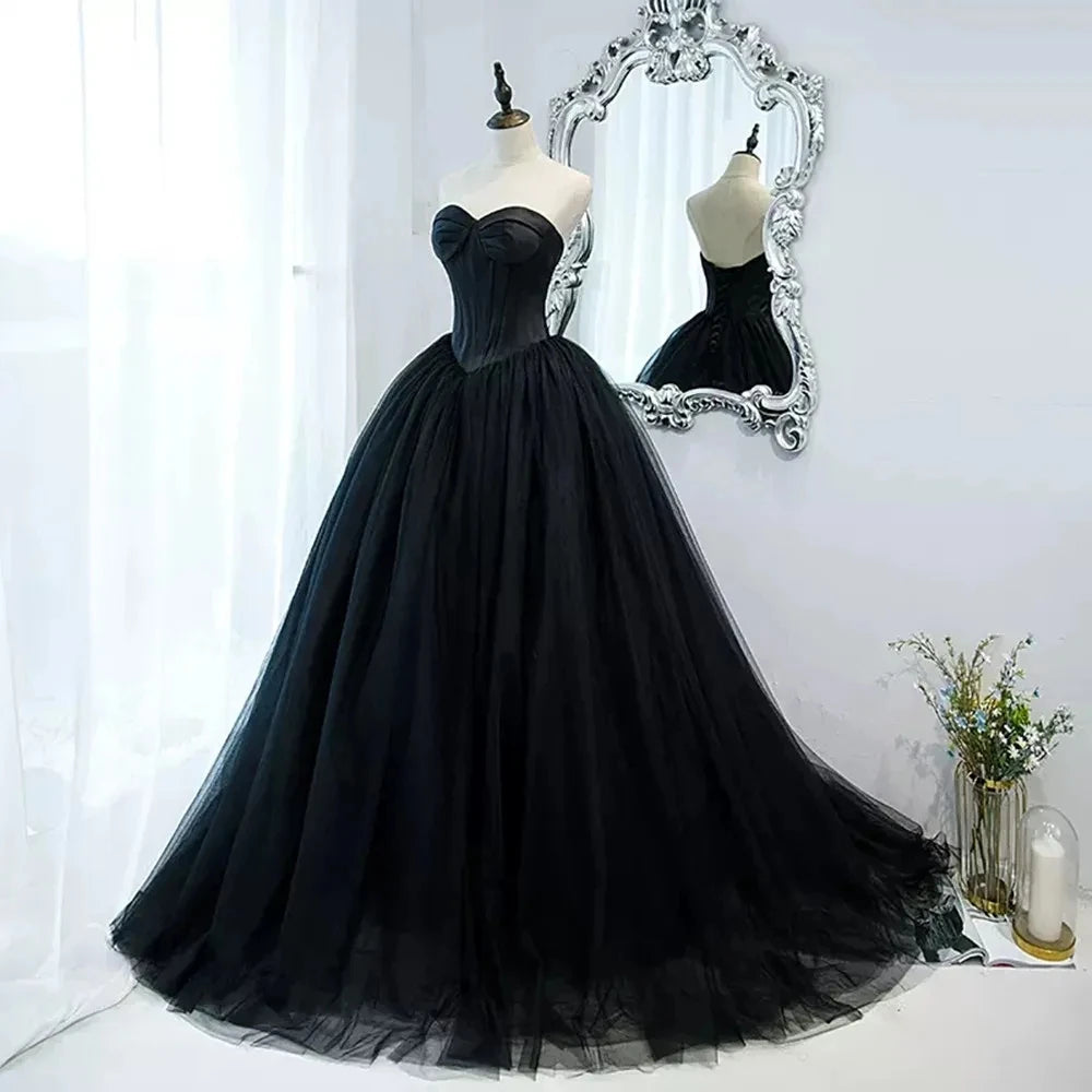 Custom Black Tulle Prom Gown