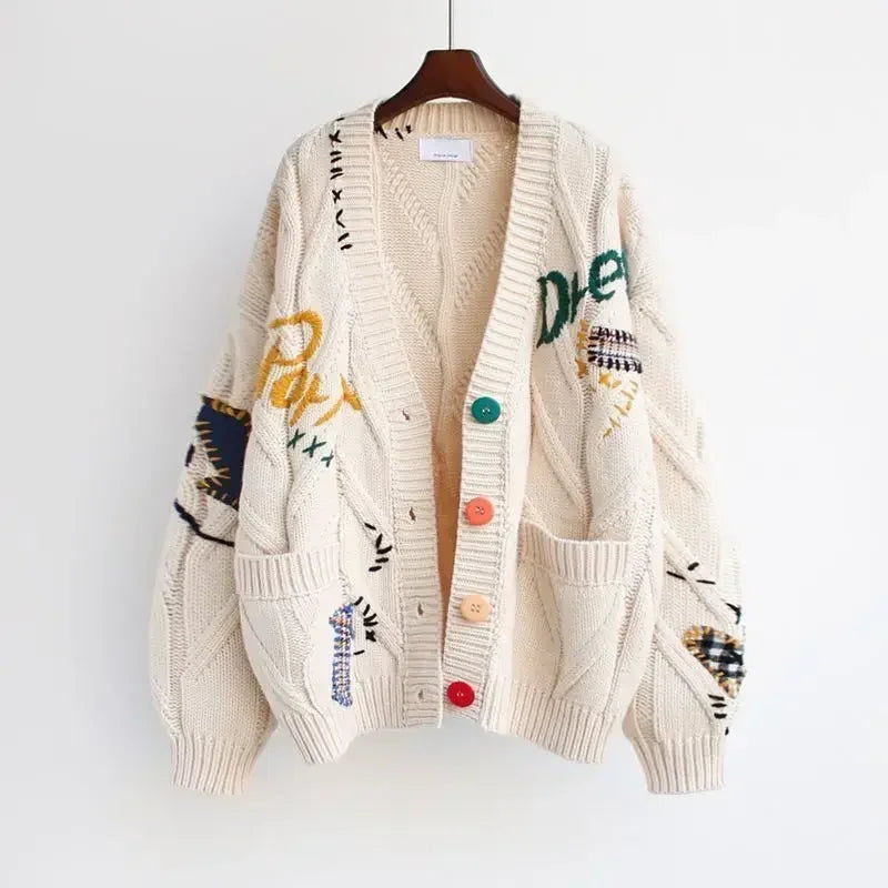 Korean Embroidered Wool Cardigan